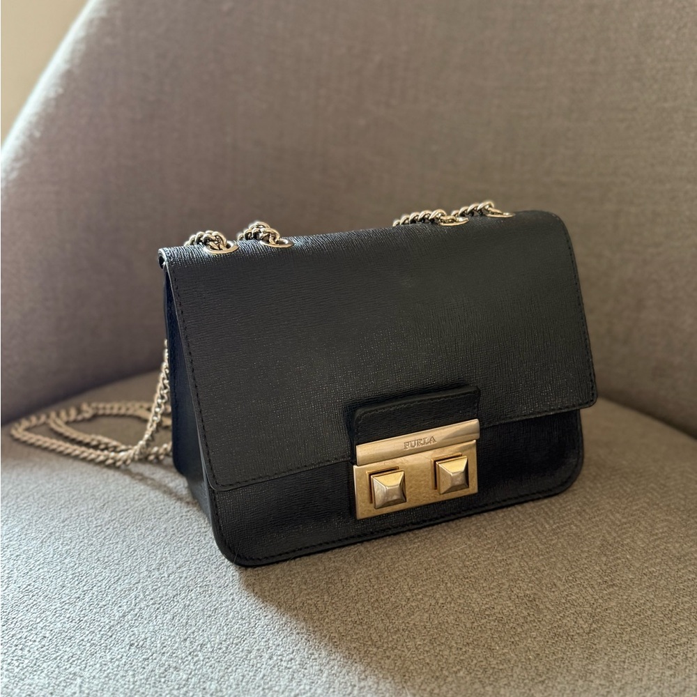 Furla Black Crossbody Bag with Gold Chain